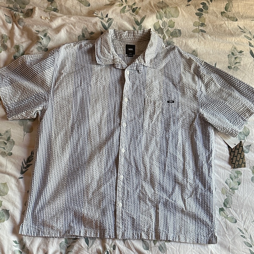 Vans Men's Black and White Striped Button Down Shirt